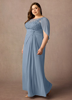 Azazie Hera Mother of the Bride Dresses Dusty Blue A-Line Lace Capelet Chiffon Dress image8