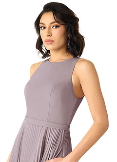 Azazie Lindie Bridesmaid Dresses Dusk A-Line Scoop Pleated Chiffon Dress image4