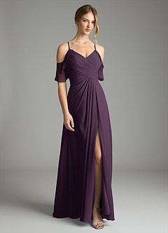 Azazie Dakota Bridesmaid Dresses Plum A-Line V-Neck Pleated Chiffon Dress image7