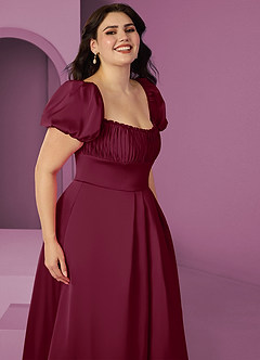 Barbie ♥ Azazie Bridesmaid Dresses Mulberry A-Line Ruched Stretch Satin Dress image10