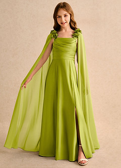 Azazie Rosita Girls Formal 플라워 걸 드레스 A라인 플리츠 매트 새틴 플로어 길이 드레스 image1