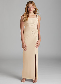 Azazie Jesaphine Junior Champagne Sheath Pleated Mesh Dress image3
