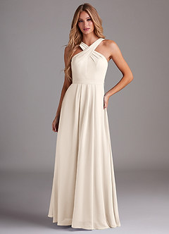 Azazie Dixie Bridesmaid Dresses White Alabaster A-Line Halter Pleated Chiffon Dress image1