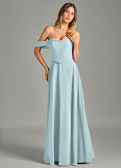 Azazie Chelsey 신부 들러리 드레스 A라인 오프 더 숄더 쉬폰 바닥 길이 드레스 image4