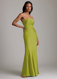 Azazie Saylor Vestidos de damas de honor Vestido de Hierba De Limón de Satén Elástico de Corte Sirena con Sin tirantes image4