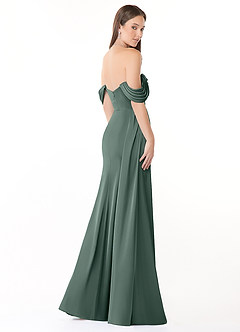 Azazie Amyra Bridesmaid Dresses Sea Moss Sheath Off the Shoulder Stretch Satin Convertible Dress image5