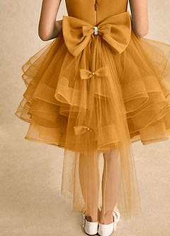 Azazie Tinie Blumenmädchenkleider Ballkleid Schleifen Tüll Kleid Butterscotch image7