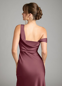 Azazie Madelyn Robes de demoiselle d'honneur Robe Sirène Convertible en Satin extensible Asymétrique Rose Du Désert image7