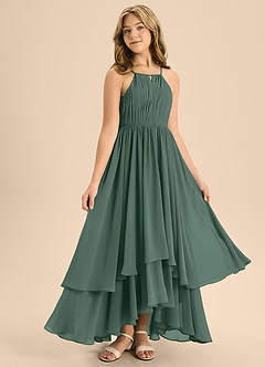 Azazie Elliora Junior Sea Moss A-Line Pleated Chiffon Dress image3