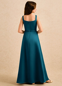 Azazie Emiko Girls Formal Abiti da Ragazza di Fiori Abito A-Line in Raso Opaco Plissettato Blu Inchiostro image2