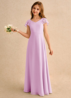 Azazie Nari Girls Formal Flower Girl Dresses Candy Pink A-Line with Sleeves Chiffon Dress image1