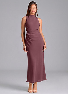 Azazie Evadne Bridesmaid Dresses Sangria Sheath Pleated Chiffon Dress image3