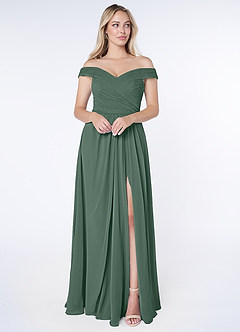 Azazie Audrianna Bridesmaid Dresses Sea Moss A-Line Off-The-Shoulder Gathered Chiffon Convertible Dress image1