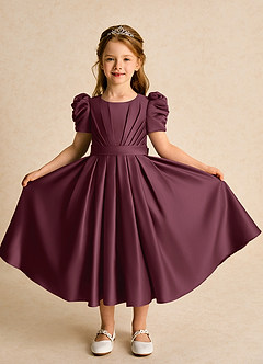 Azazie Miriam Flower Girl Dresses Cabernet Ball-Gown Pleated Matte Satin Dress image5