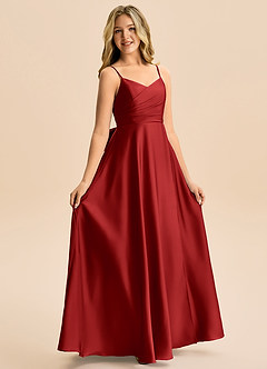 Azazie Rumi Junior Linia A Pofałdowany Satyna elastyczna Długość podłogi Młodsza druhna Sukienka image5