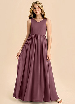 Azazie Hathaway Junior Sangria A-Line Bow Chiffon Dress image3