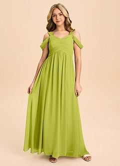 Azazie Lianne Junior Vestido de Hierba De Limón de Gasa de Corte en A con Vestidos sin tirantes image2