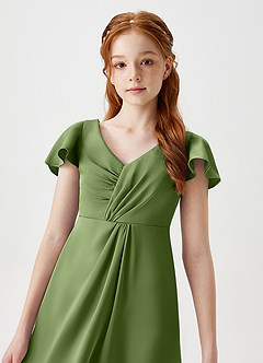 Azazie Soren Junior A-Linie Gestreift Stretch-Satin Kleid Wacholder image3