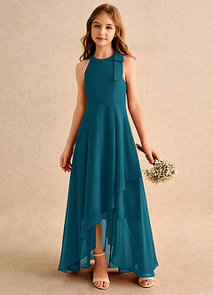Azazie Boop Girls Formal Flower Girl Dresses Ink Blue A-Line Bow Chiffon Dress image4