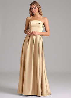 Azazie Lucienne Bridesmaid Dresses Champagne A-Line Strapless Stretch Satin Convertible Dress image4