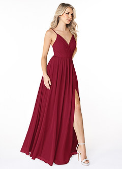 Azazie Gracie Bridesmaid Dresses Burgundy A-Line Pleated Chiffon Dress image5