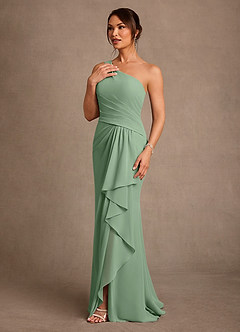 Azazie Floy Mother of the Bride Dresses Matcha Sheath One Shoulder Chiffon Dress image2