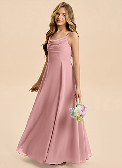 Azazie Gia Junior A-Linie Plissee Chiffon Kleid Altrosa image3
