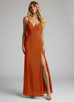 Azazie Becca Bridesmaid Dresses Paprika Sheath V-Neck Chiffon Dress image4