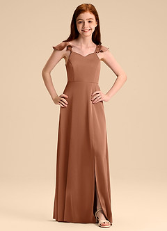 Azazie Everett Junior Vestido de Bronceador de Satén Elástico de Corte en A con Lazo image7