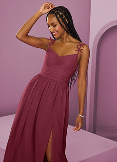 Barbie ♥ Azazie Vestidos de damas de honor Vestido de Merlot de Gasa de Corte en A con Plisado image3