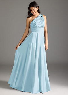 Azazie Charlize Bridesmaid Dresses Sky Blue A-Line One Shoulder Stretch Satin Dress image2
