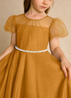 Azazie Duckie Robe Demoiselle D'honneur Fillette Robe Princesse en Tulle Plissée Caramel écossais image6