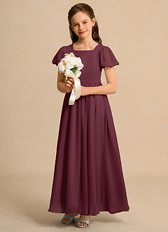 Azazie Joss Flower Girl Dresses Cabernet A-Line with Sleeves Chiffon Dress image12