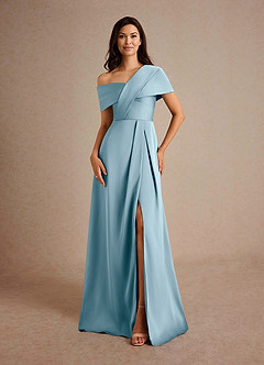 Azazie Milton Mother of the Bride Dresses Moody Blue A-Line Pleated Stretch Satin Dress image5