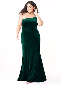 Azazie Kala Bridesmaid Dresses Emerald A-Line One Shoulder Velvet Dress image10