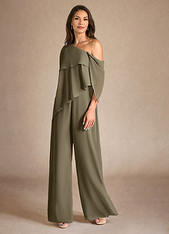 Azazie Halima vestidos de madre de la novia Vestido de Verde Sauce de Gasa de Mono/Traje de pantalón con Corte Lateral image2