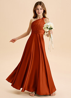 Azazie Charlize Junior Paprika A-Line Pleated Stretch Satin Dress image4