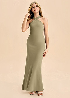 Azazie Doretta Junior Robe Fourreau en Mousseline de soie Plissée Vert Mousse image3