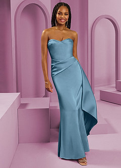 Barbie ♥ Azazie Bridesmaid Dresses Steel Blue Sheath Strapless Stretch Satin Convertible Dress image1