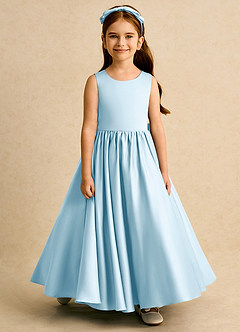 Azazie Nellia vestidos de niña de las flores Vestido de Azul Cielo de Satin Mate de Corte En A con Lazo image5
