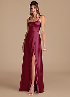 Azazie Halsey Brautjungfernkleider A-Linie Seitliche Cut-Outs Metallischer Satin Kleid Burgunderrot image4
