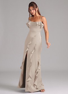 Azazie Malia Robes de demoiselle d'honneur Robe Trapèze en Satin extensible Fente Latérale Givre image4