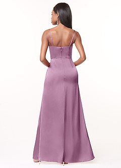 Azazie Maci Vestidos de damas de honor Vestido de Glicinia de Satén Elástico de Corte en A con Cuello en V plisado image2