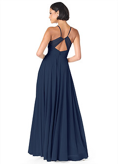 Azazie Avelina Bridesmaid Dresses Dark Navy A-Line V-Neck Pleated Chiffon Dress image2