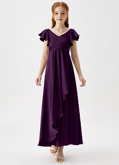 Azazie Omari Junior Grape A-Line Pleated Stretch Satin Dress image5