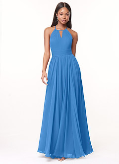 Azazie Cherish Bridesmaid Dresses Blue Jay A-Line Pleated Chiffon Dress image4