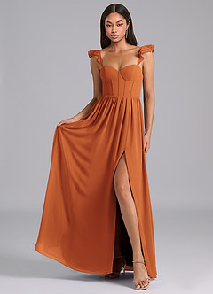 Azazie Denisse Bridesmaid Dresses Cinnamon A-Line Ruched Chiffon Dress image4