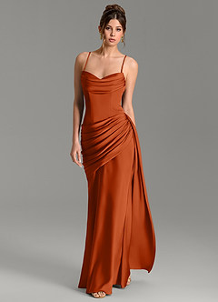 Azazie Zorah Robes de demoiselle d'honneur Robe Sirène Convertible en Satin extensible Corset Orange Brûlée image5