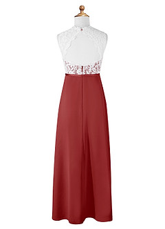 Azazie Rana Junior Rust A-Line Lace Chiffon Dress image6