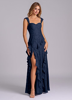 Azazie Sloane Jurken voor thuis passen Jurk van Bloemen Burn-out met A-Lijn Sweetheart Halslijn Donkere Marine image6